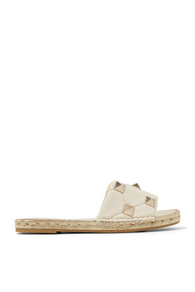 Valentino Garavani Roman Stud Leather Espadrille Slides